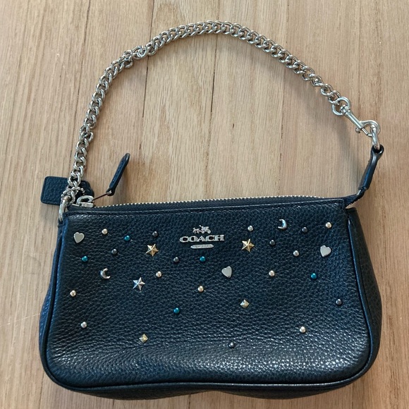 Y2K Coach Black Wristlet Studded Star & Heart Accents Whimsigoth Ethereal Twee - Picture 1 of 8
